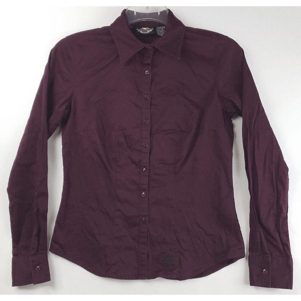 Harley Davidson Shirt Women Small Maroon Cotton Long Sleeve Embroidered